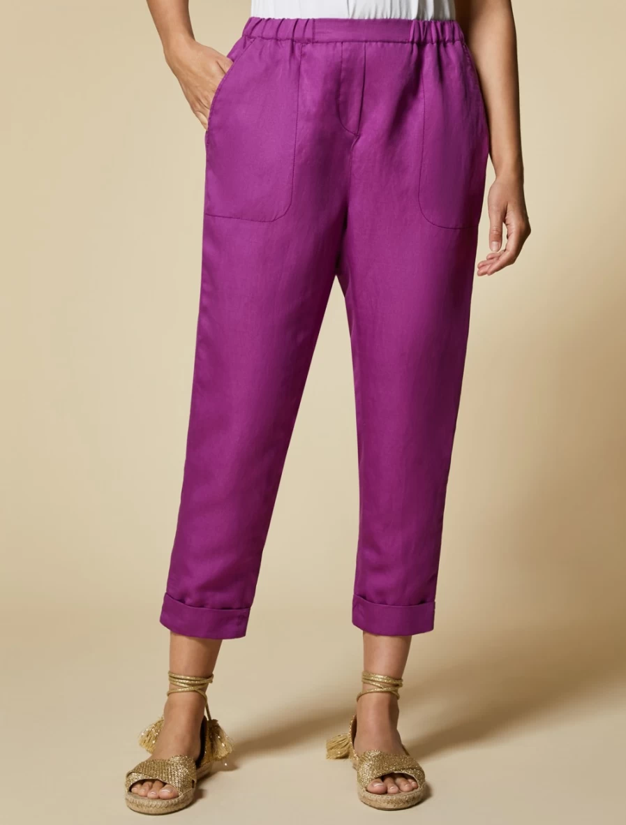 "Marina Rinaldi Women's Lilac Linen-Blend Joggers | Comfortable Casual Pants"