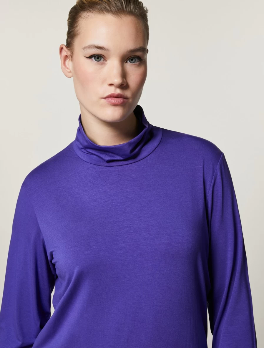 Marina Rinaldi Women's Purple Viscose Polo Neck Sweater Jersey Top
