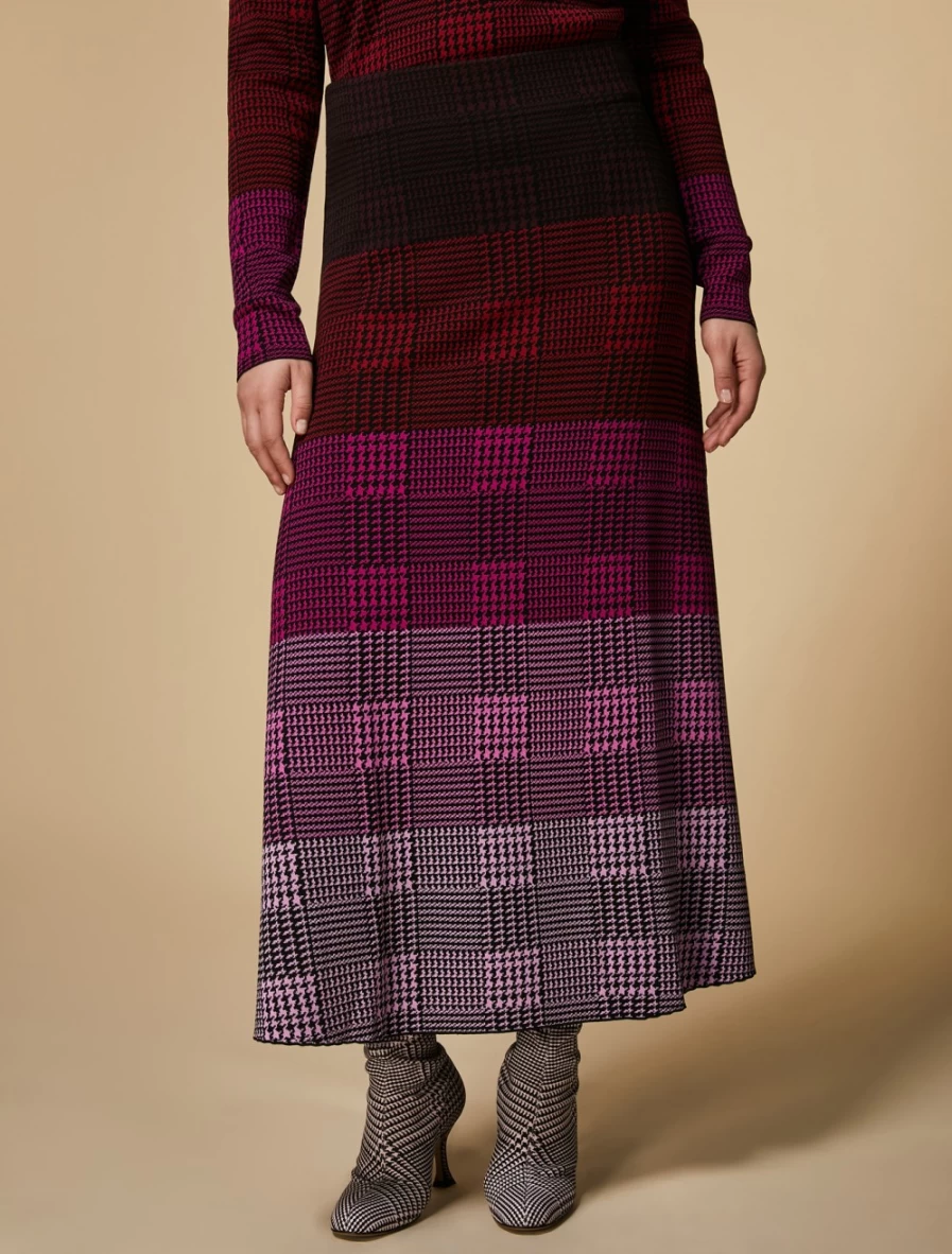 Marina Rinaldi Women's Bordeaux Prince Of Wales Check Knit Skirt