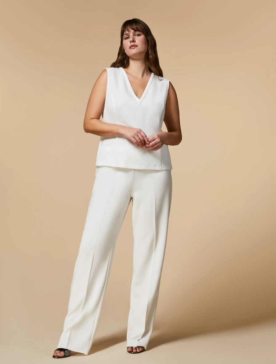 "Marina Rinaldi Women's White Triacetate Comfort Trousers"