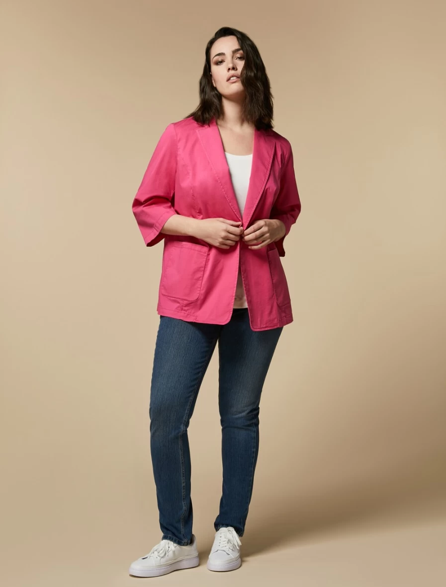 "Marina Rinaldi Women's Fuchsia Cotton Gabardine Jacket | Lightweight Stylish Coat"