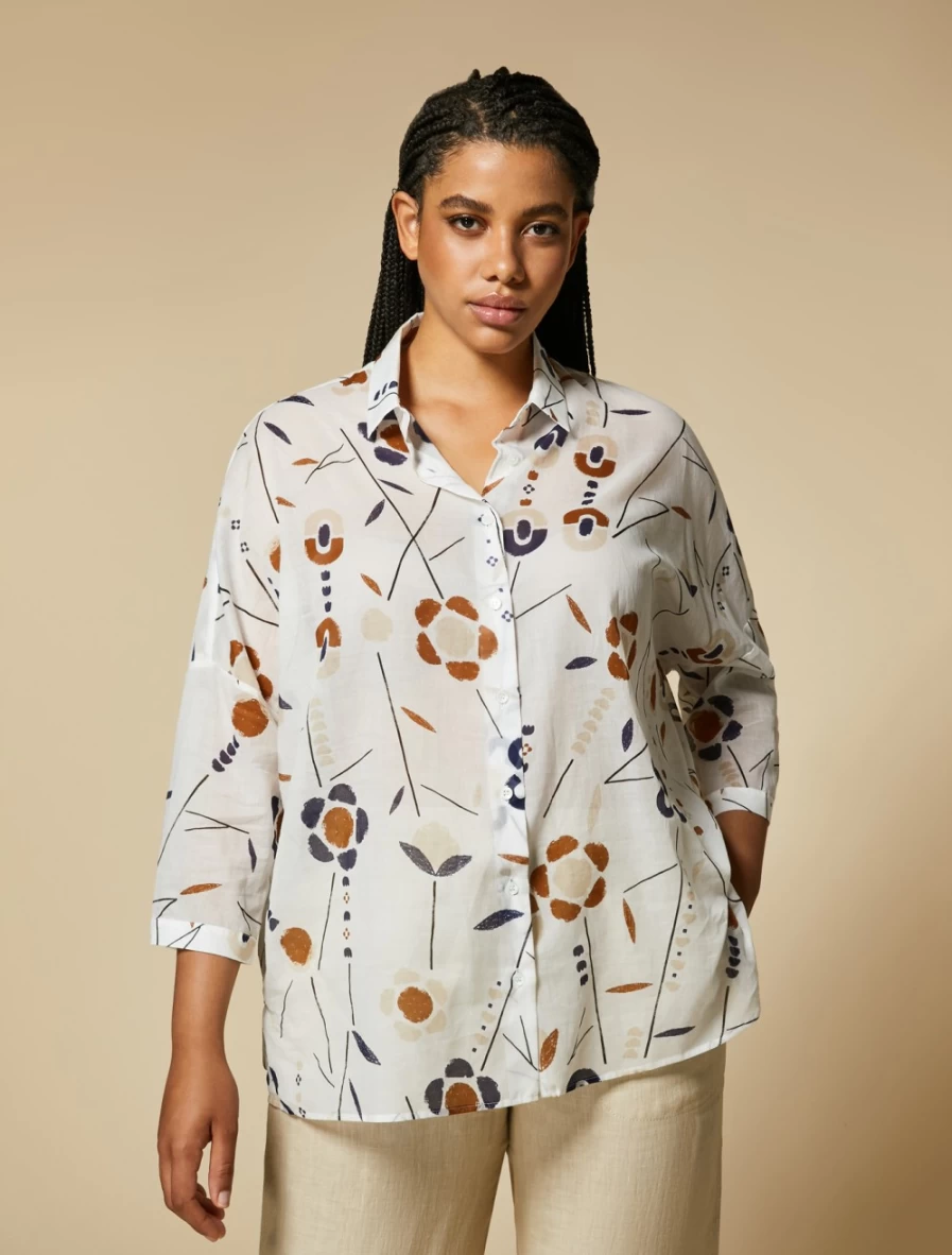 Marina Rinaldi Women's White Printed Cotton Shirt