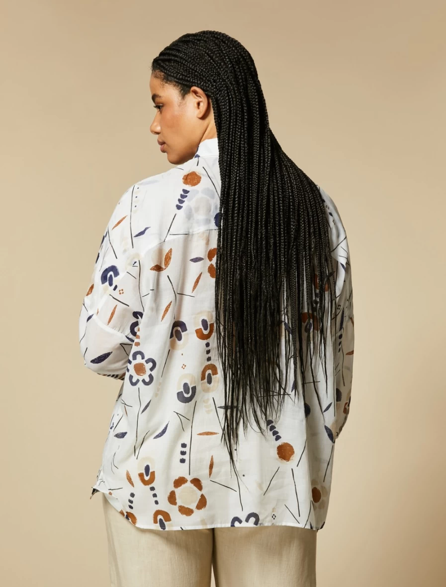 Marina Rinaldi Women's White Printed Cotton Shirt