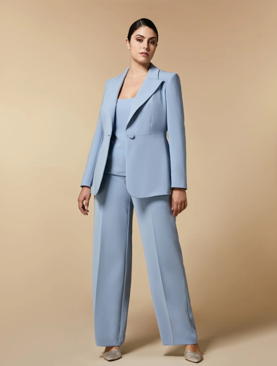 "Marina Rinaldi Women's Ski Blue Straight-Fit Triacetate Trousers | Lightweight & Comfortable"