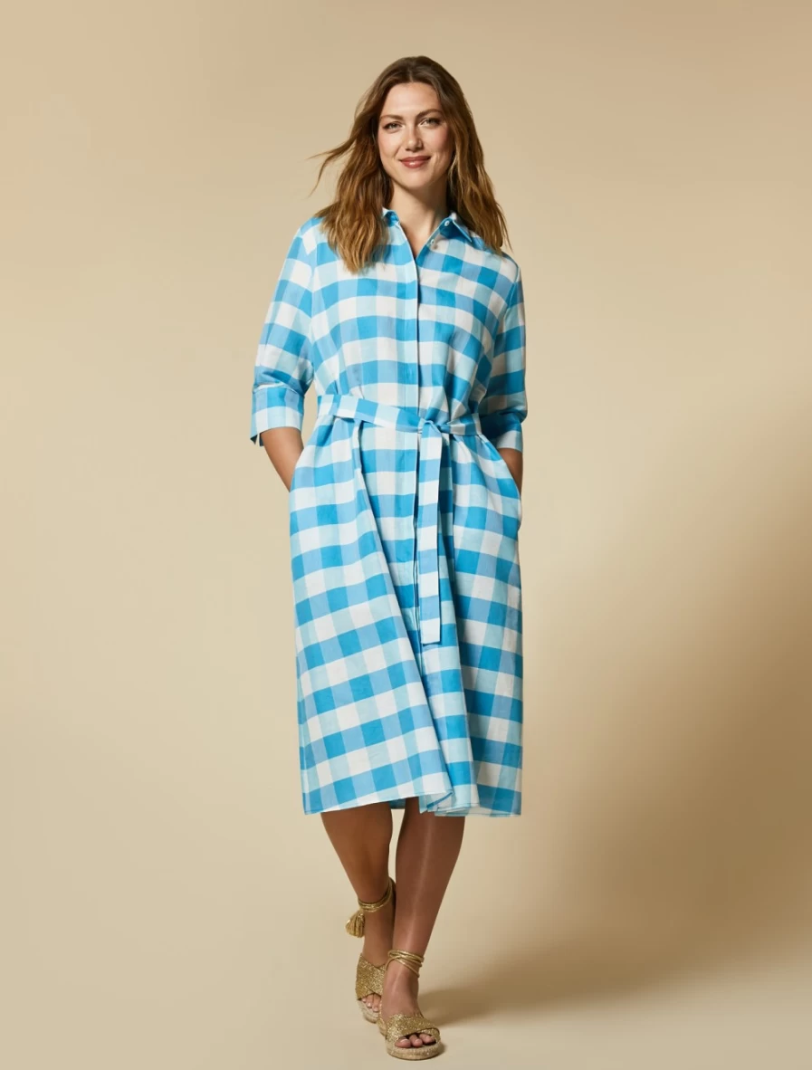 Marina Rinaldi Women's Turquoise Cotton Linen Shirt Dress