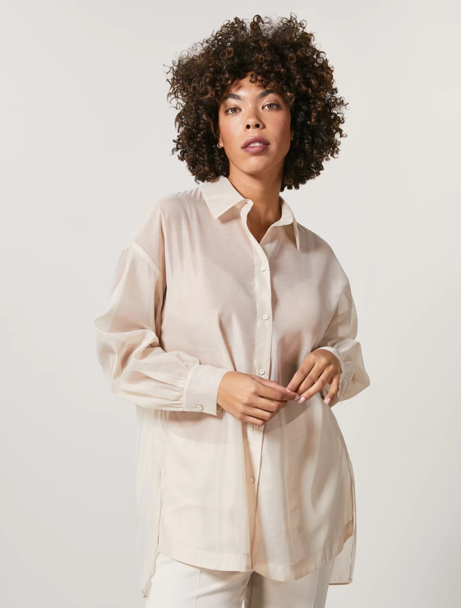 "Marina Rinaldi Women's Sand Organza Shirt – Elegant Blouse for Women"