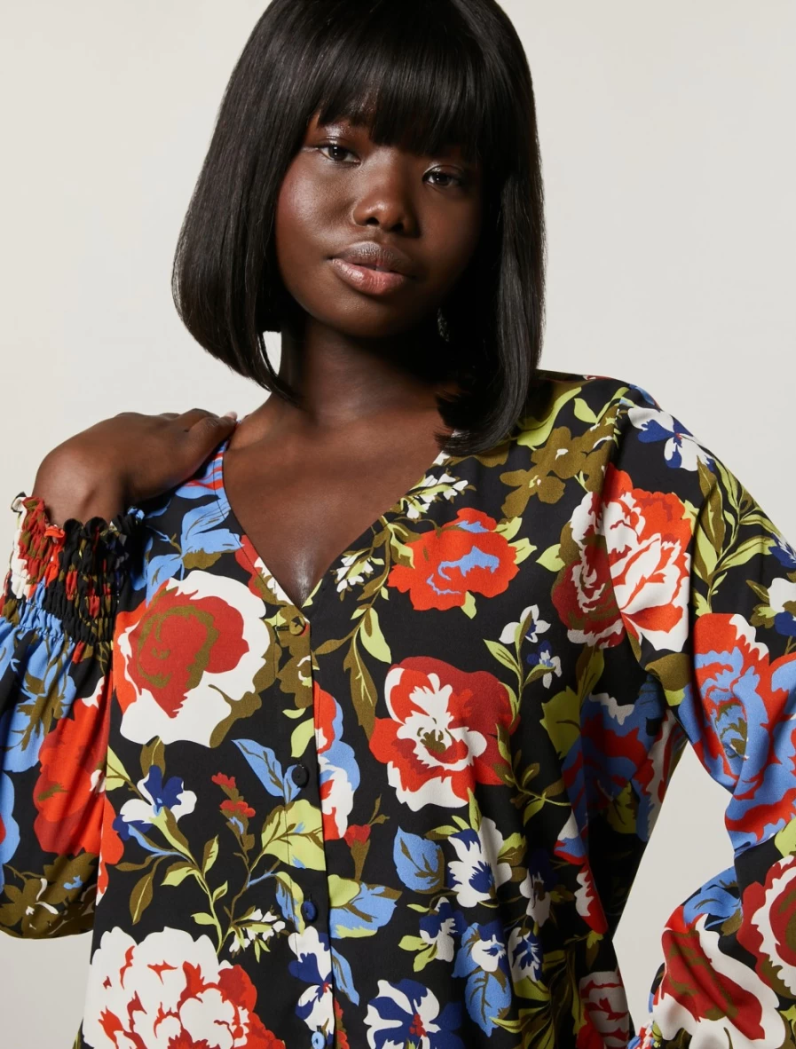 Marina Rinaldi Women's Black Printed Crepe De Chine Shirt