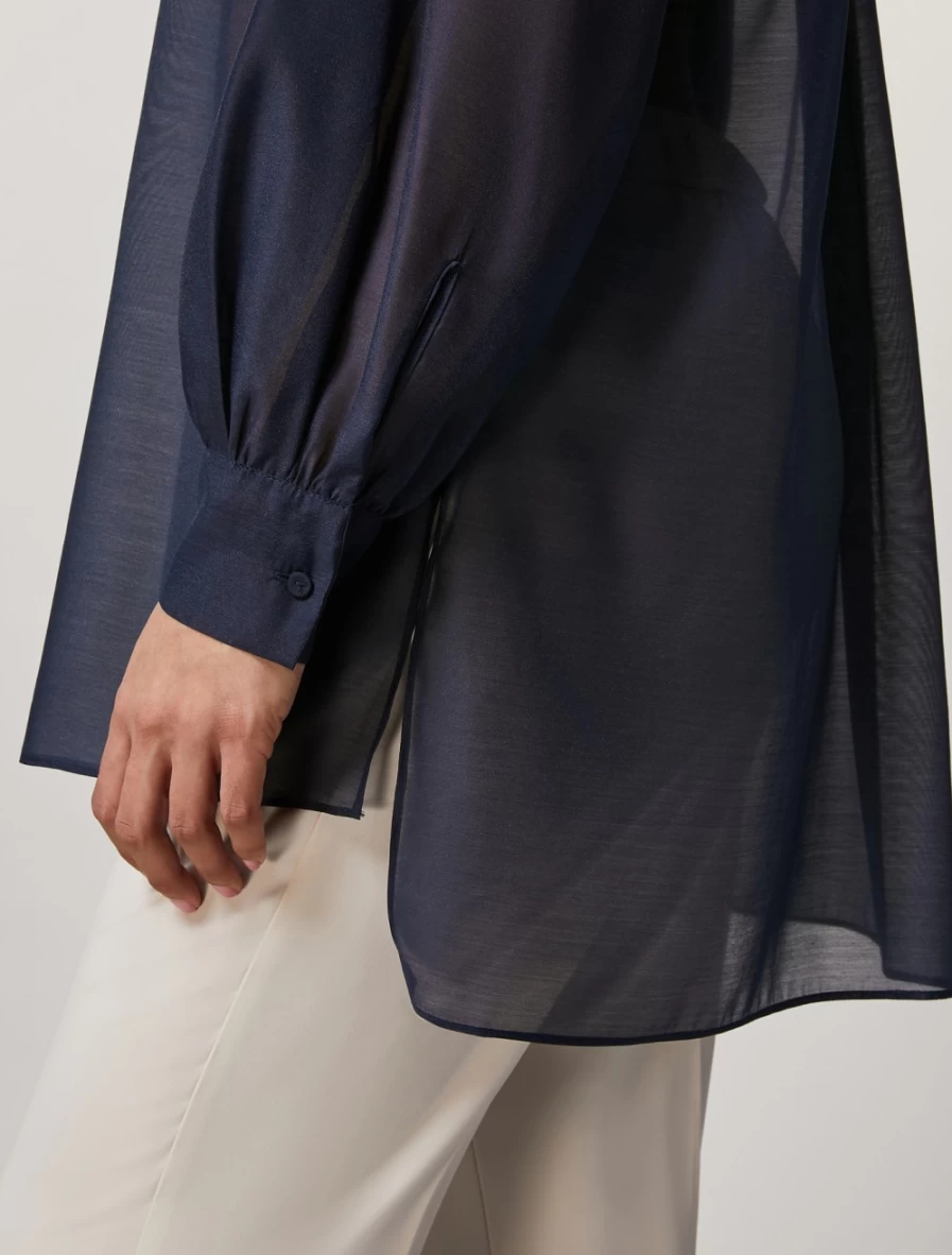 "Marina Rinaldi Women's Dark Navy Organza Shirt – Elegant Blouse for Stylish Outfits"