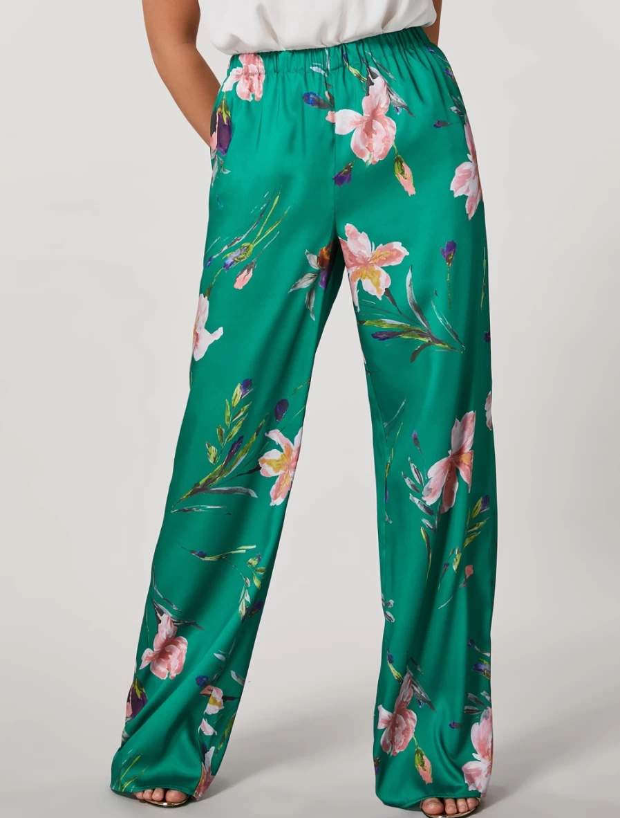 Marina Rinaldi Women's Dark Green Printed Twill Trousers