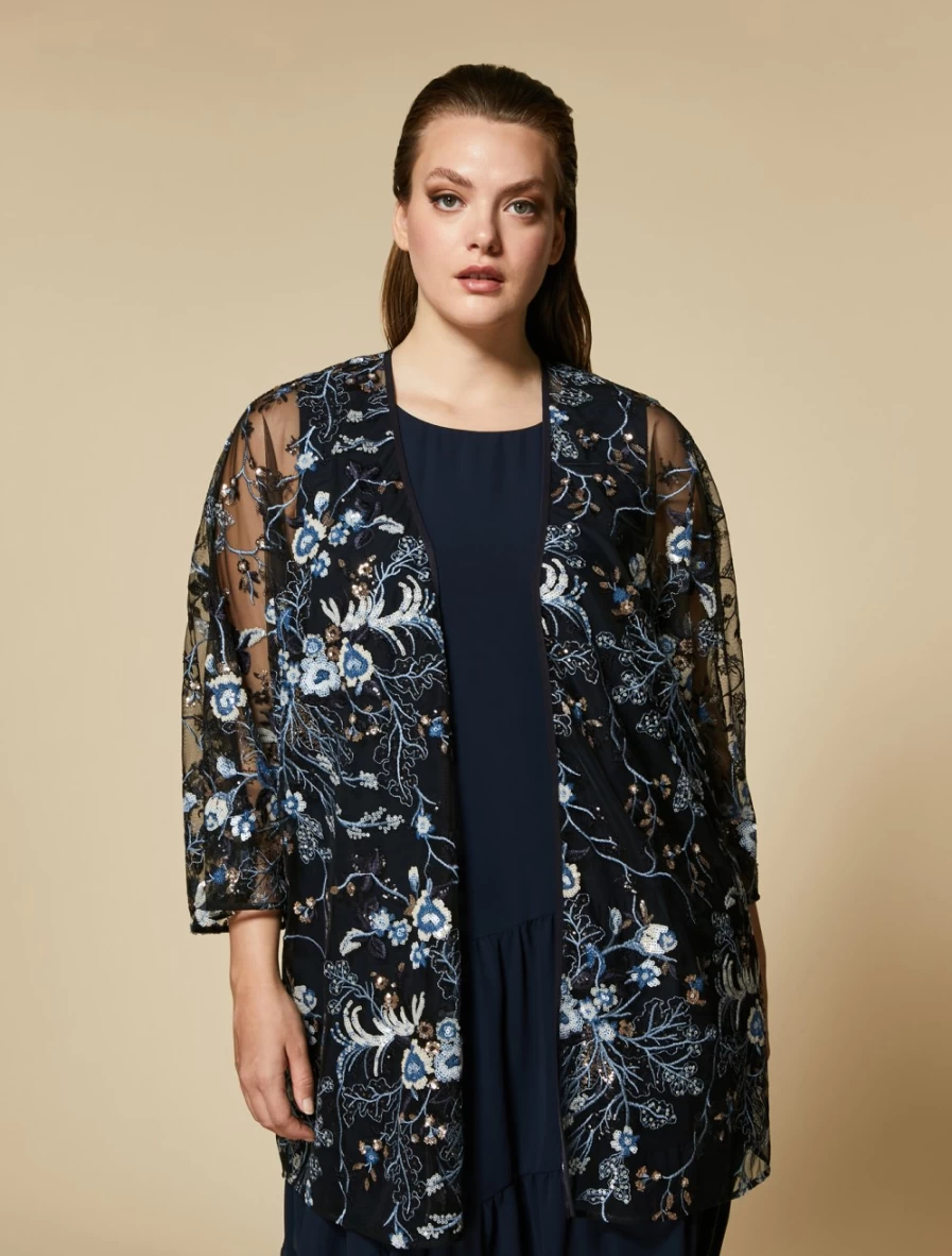 "Marina Rinaldi Women's Embroidered Tulle Tunic in Ski Blue | Elegant Feminine Top"