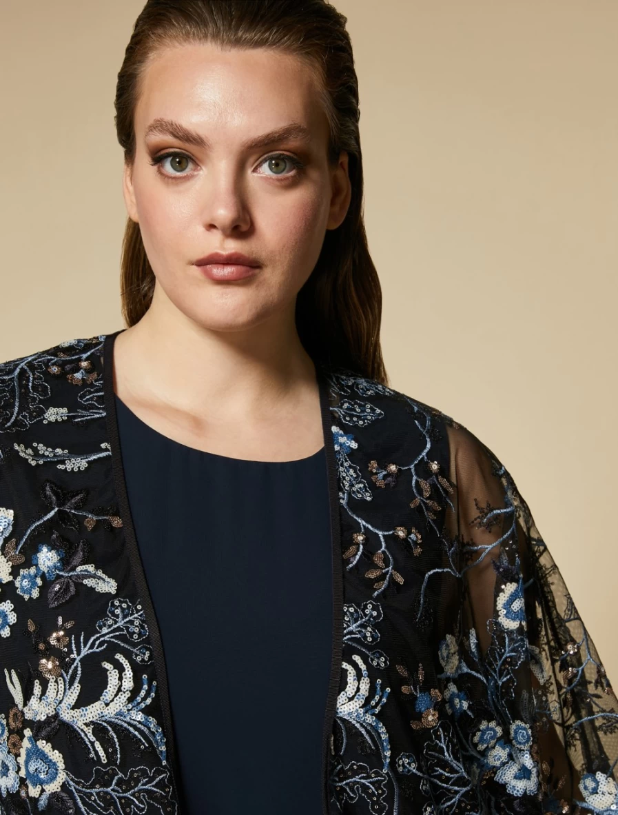"Marina Rinaldi Women's Embroidered Tulle Tunic in Ski Blue | Elegant Feminine Top"