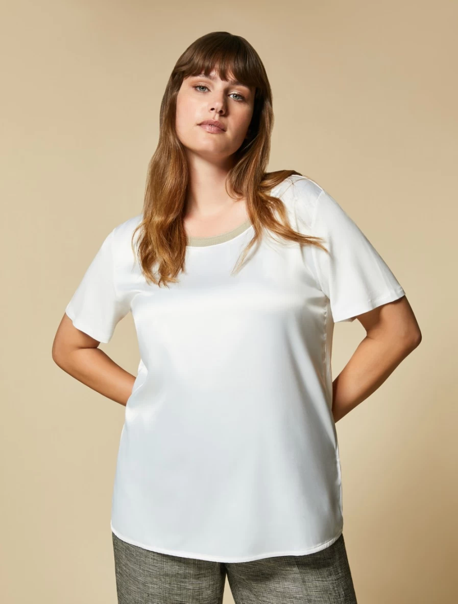 Marina Rinaldi Women's White Crêpe Jersey & Satin Blend T-Shirt