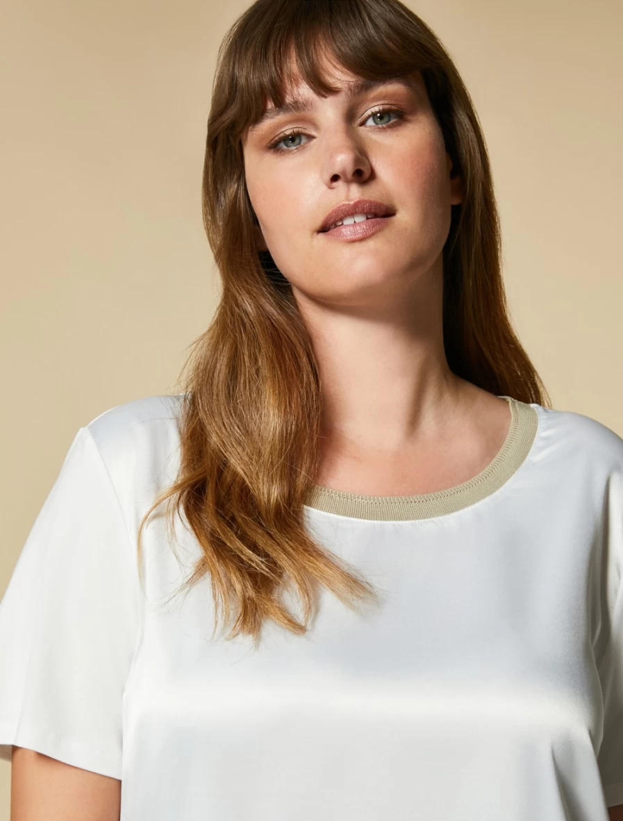Marina Rinaldi Women's White Crêpe Jersey & Satin Blend T-Shirt