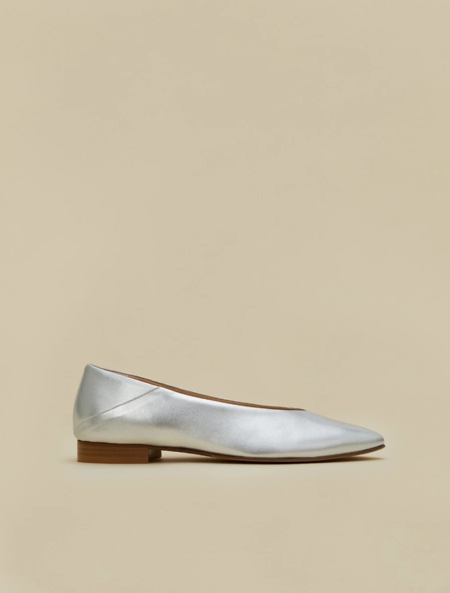 Marina Rinaldi Women's Pearl Grey Laminated Nappa Leather Ballet Flats