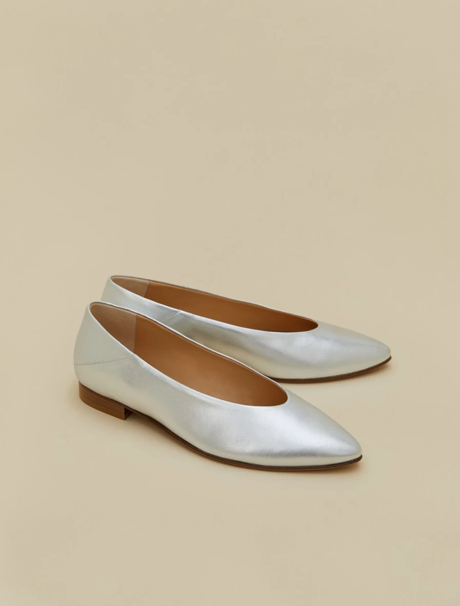 Marina Rinaldi Women's Pearl Grey Laminated Nappa Leather Ballet Flats