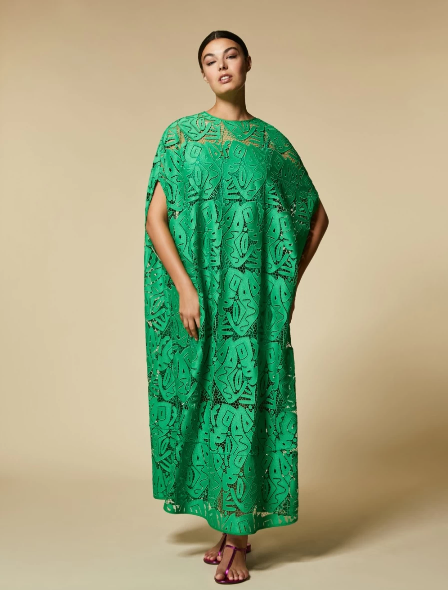 Marina Rinaldi Women's Green Macramé Lace Long Dress Elegant Boho Chic Style