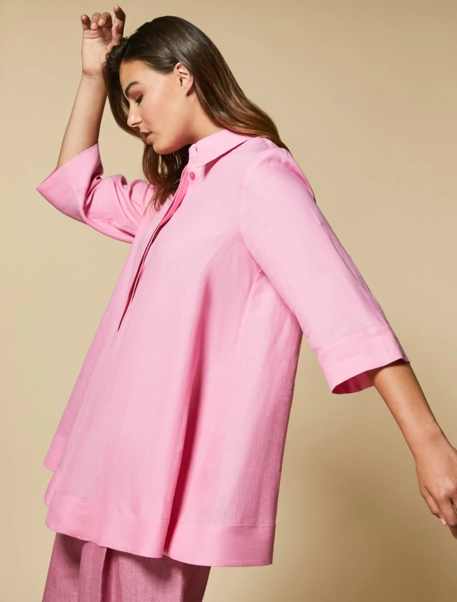 "Marina Rinaldi Women's Pink Lightweight Linen Tunic Top"