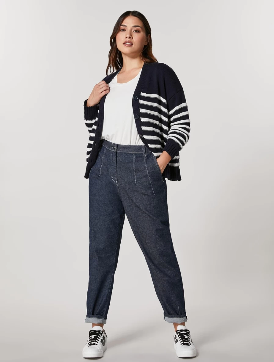 "Marina Rinaldi Women's Dark Navy Stretch Denim Trousers"