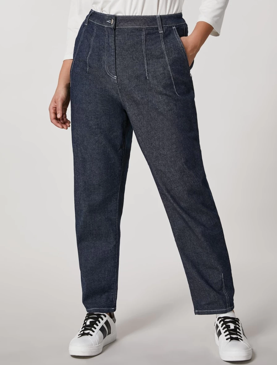 "Marina Rinaldi Women's Dark Navy Stretch Denim Trousers"