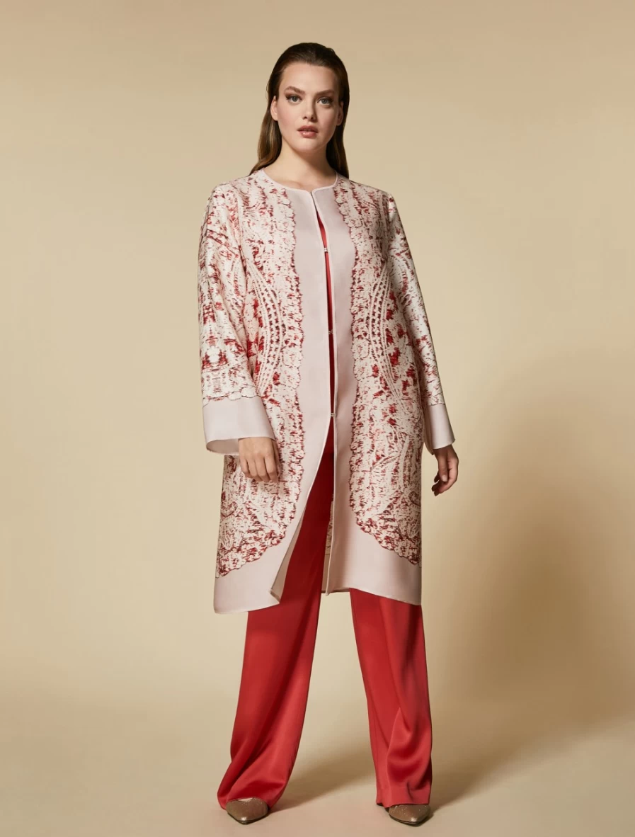 "Marina Rinaldi Women's Pink Printed Gazar Duster Coat"