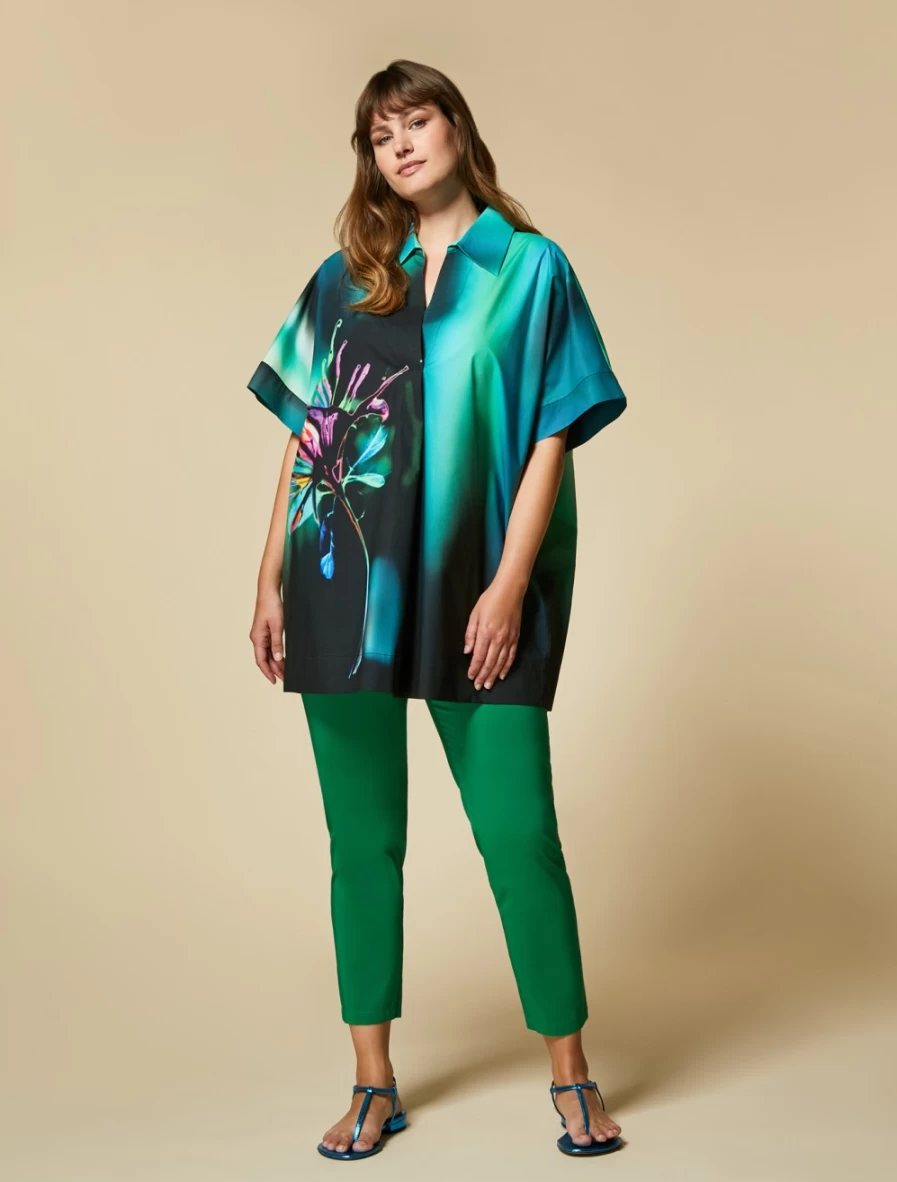 "Marina Rinaldi Women's Green Cotton Poplin Trousers | Classic Comfort & Style"