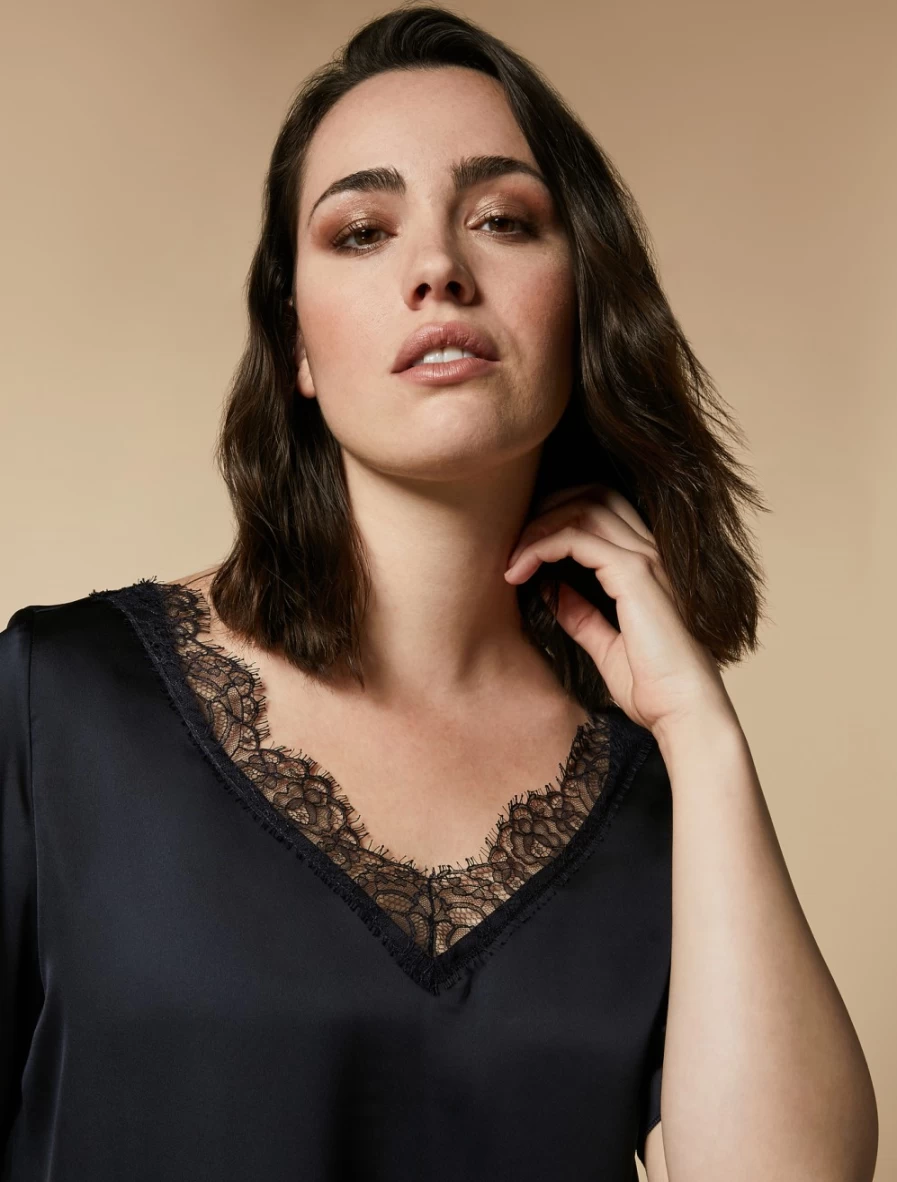 "Marina Rinaldi Women's Dark Navy Lace Detail Blouse"