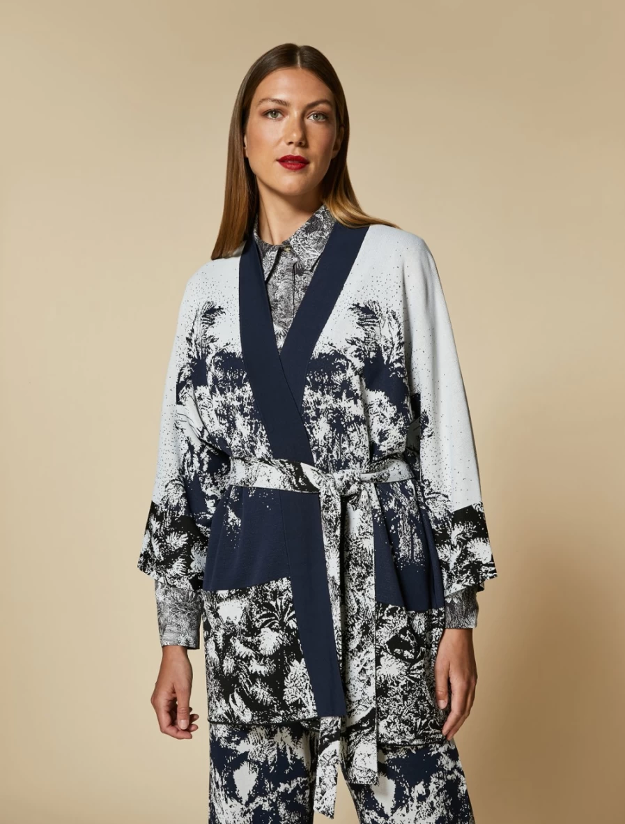 Marina Rinaldi Women's Black Two-Tone Jacquard Cardigan Sweater