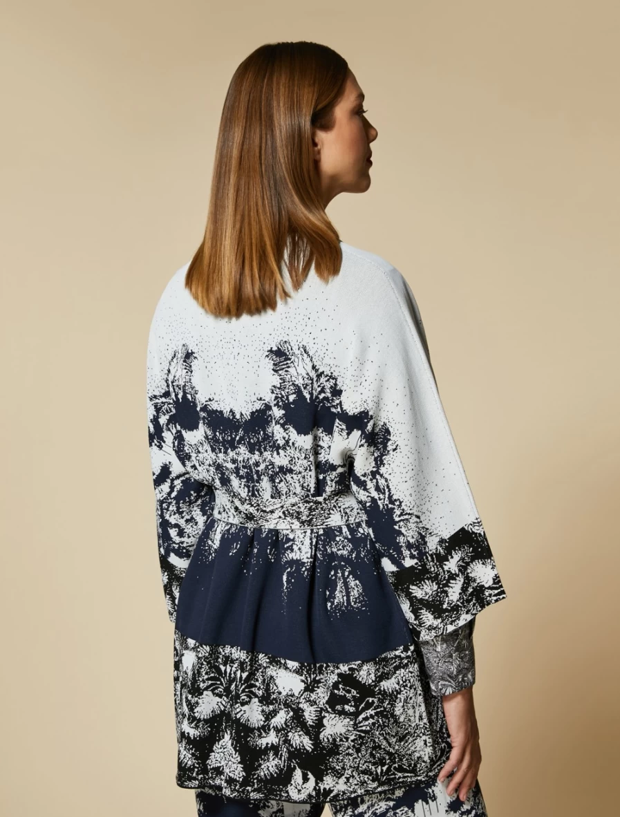 Marina Rinaldi Women's Black Two-Tone Jacquard Cardigan Sweater