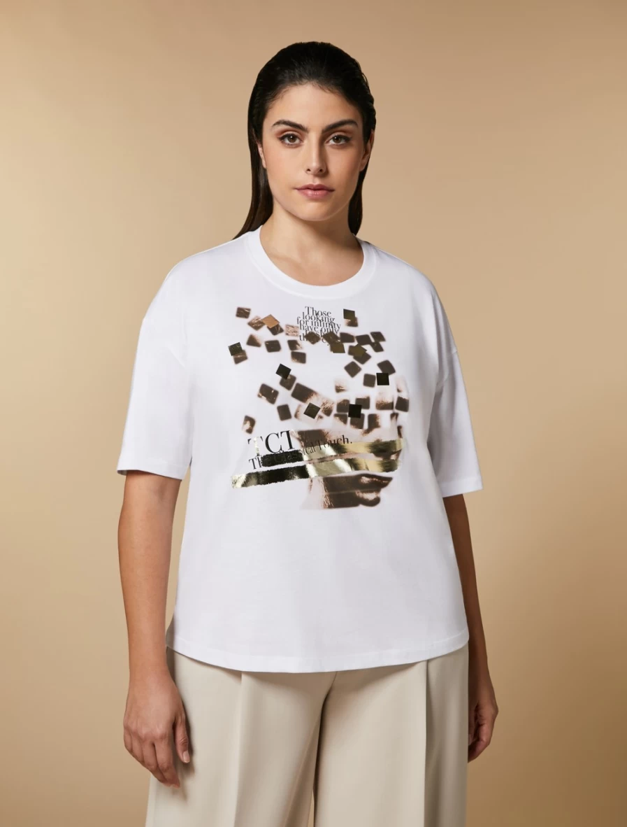 Marina Rinaldi Women's White Print-Adorned Jersey T-Shirt