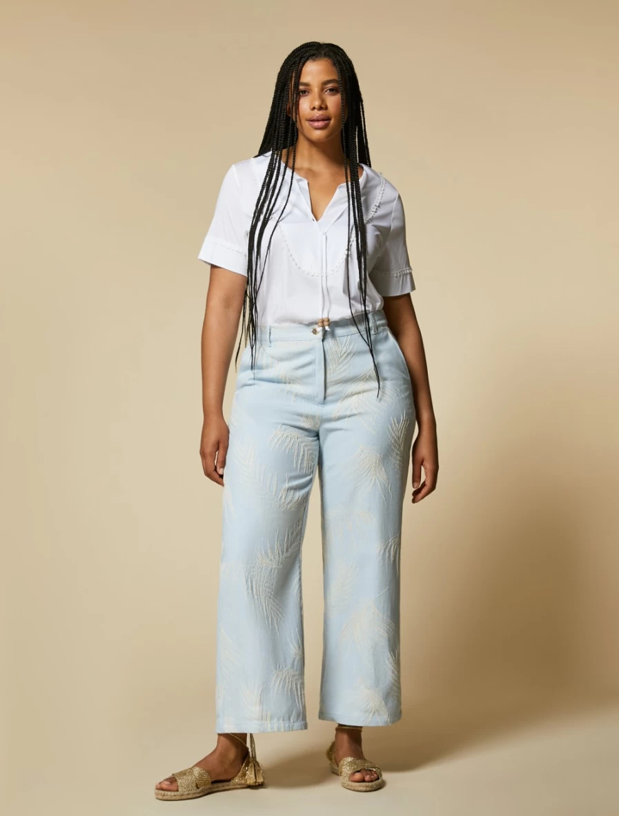 "Marina Rinaldi Women's Ski Blue Jacquard Cropped Trousers"