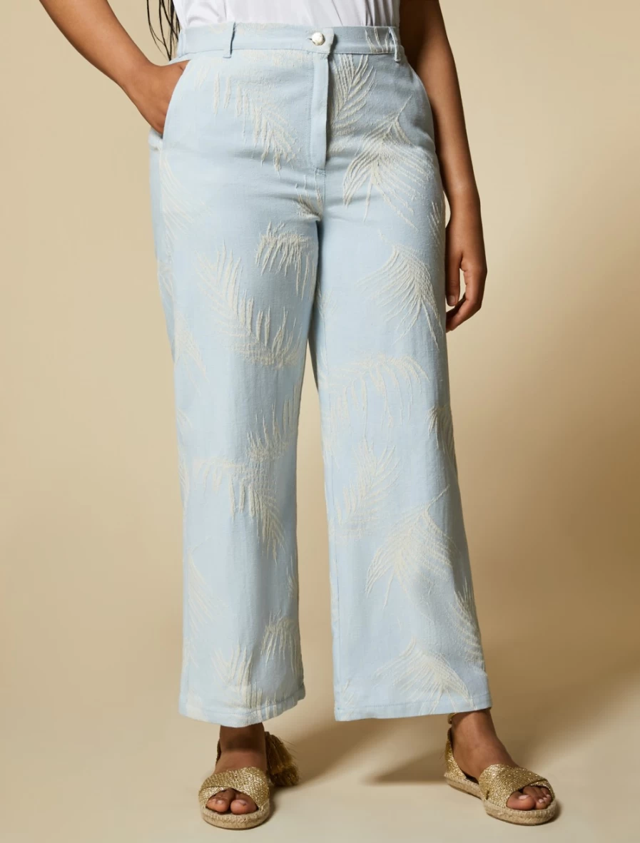 "Marina Rinaldi Women's Ski Blue Jacquard Cropped Trousers"