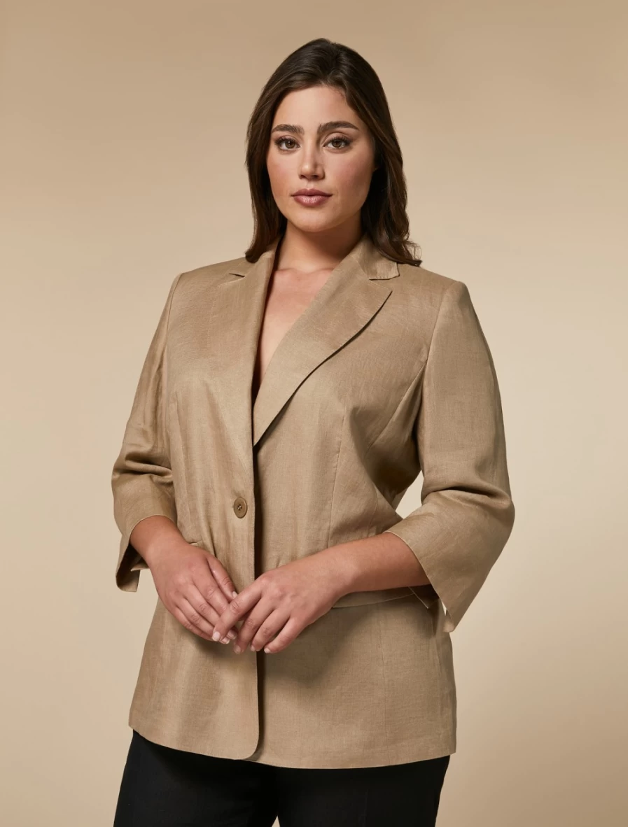 Marina Rinaldi Women's Sand Yarn-Dyed Linen Jacket – Premium Linen Blazer