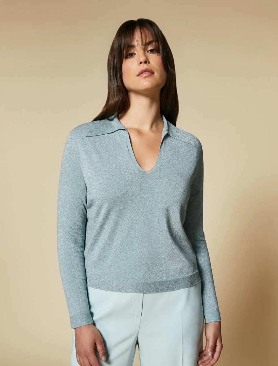 "Marina Rinaldi Women's Ski Blue Viscose Polo Neck Sweater"