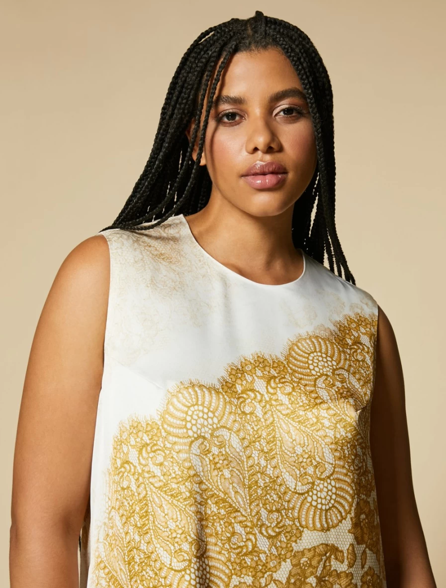 "Marina Rinaldi Women's Mustard Printed Satin Dress"