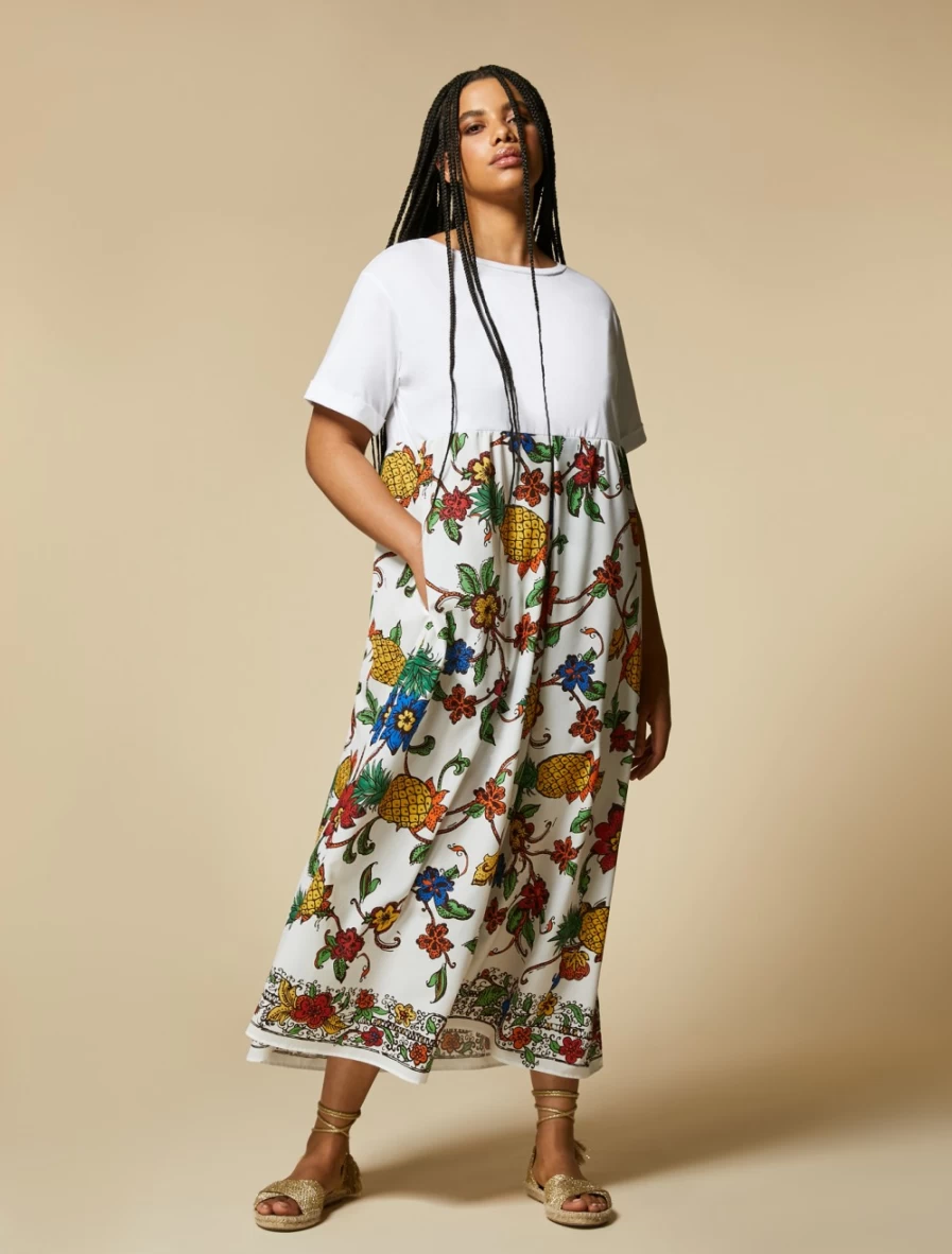 "Marina Rinaldi Women's White Jersey and Poplin Dress"