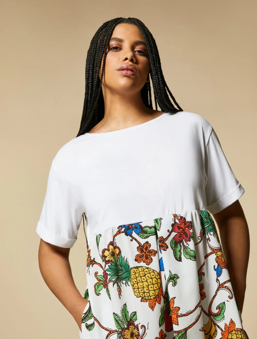 "Marina Rinaldi Women's White Jersey and Poplin Dress"