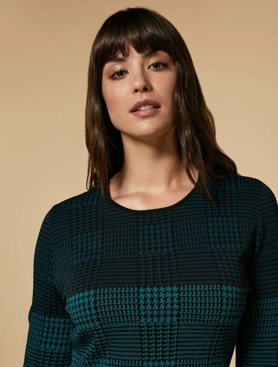 "Marina Rinaldi Women's Dark Green Prince Of Wales Check Knit Jumper"