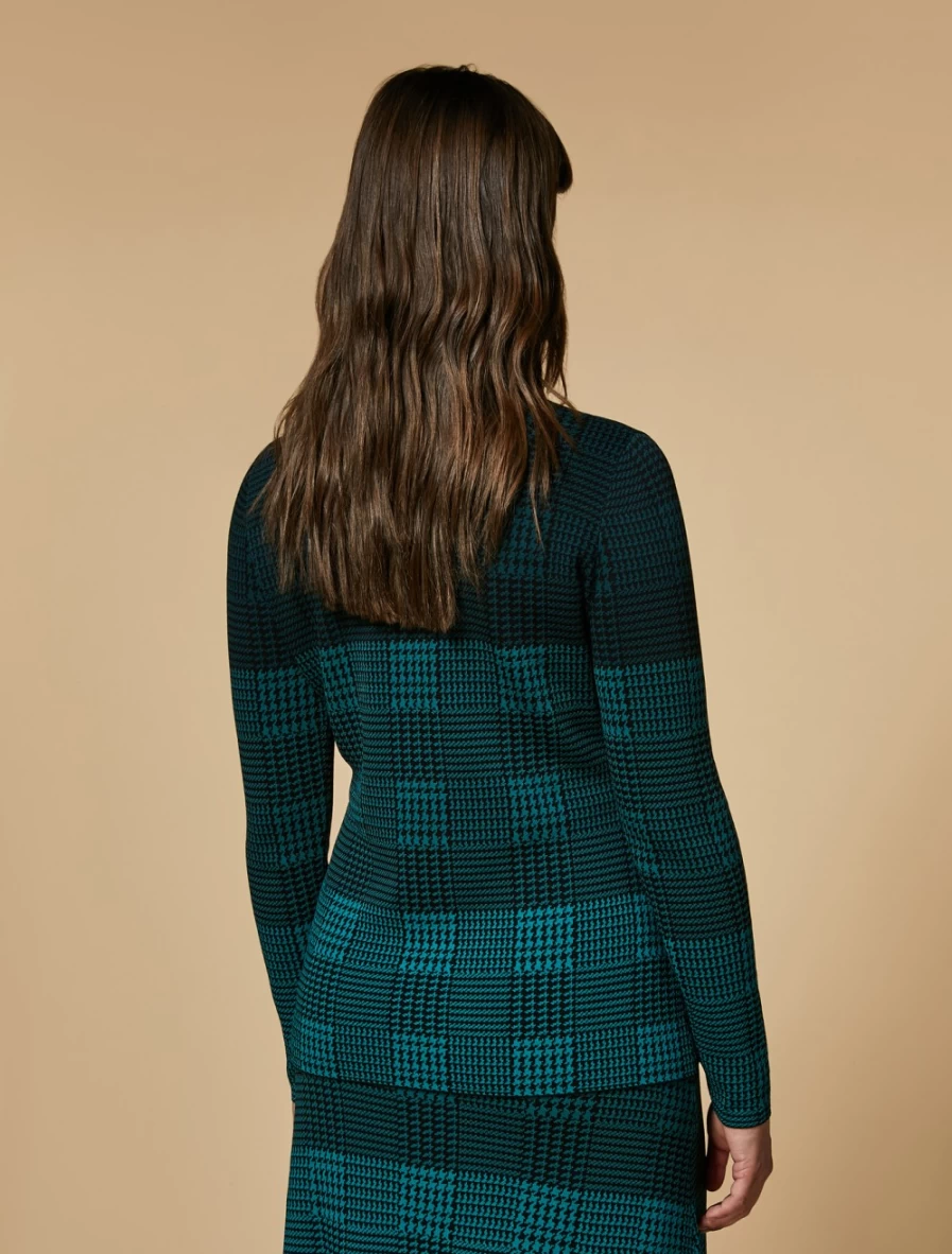 "Marina Rinaldi Women's Dark Green Prince Of Wales Check Knit Jumper"