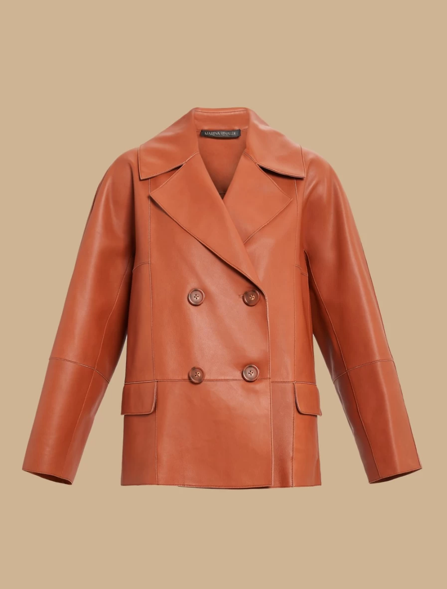 "Marina Rinaldi Women's Rust Nappa Leather Jacket – Premium Soft Lambskin Coat"