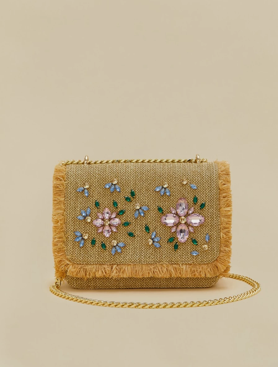 Marina Rinaldi Women's Beige Embroidered Raffia Bag - Handwoven Designer Tote for Women