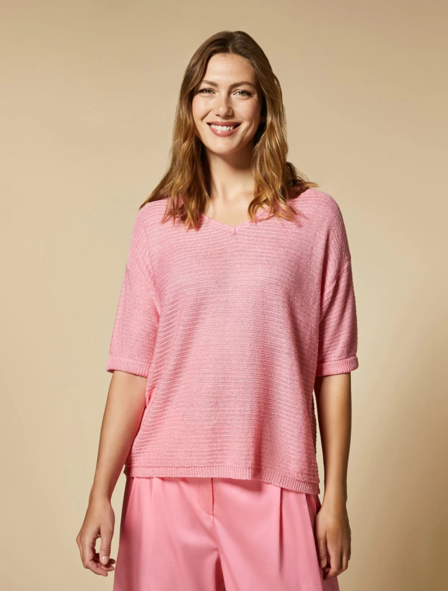 Marina Rinaldi Women's Fuchsia Linen Viscose Blend Sweater