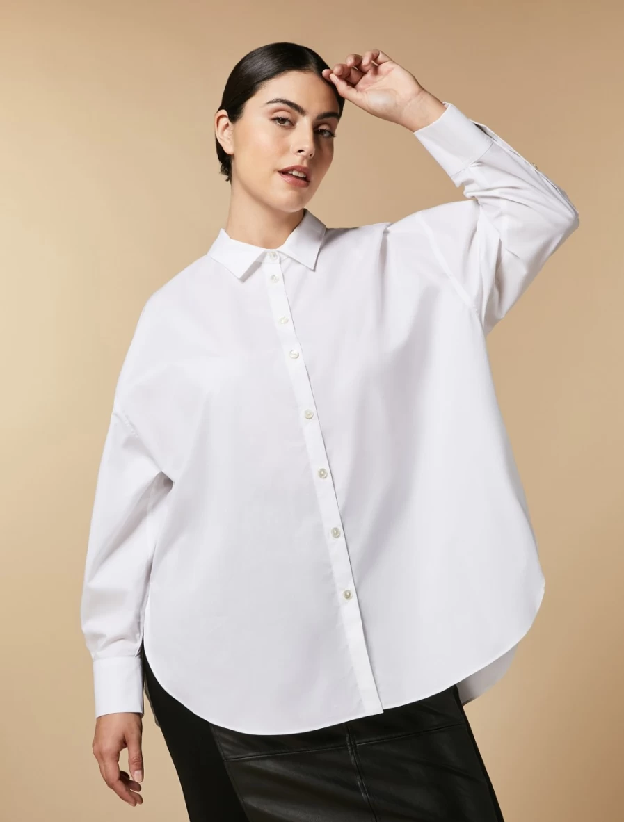 "Marina Rinaldi Women's White Cotton Poplin Shirt – Classic Fit & Comfort"