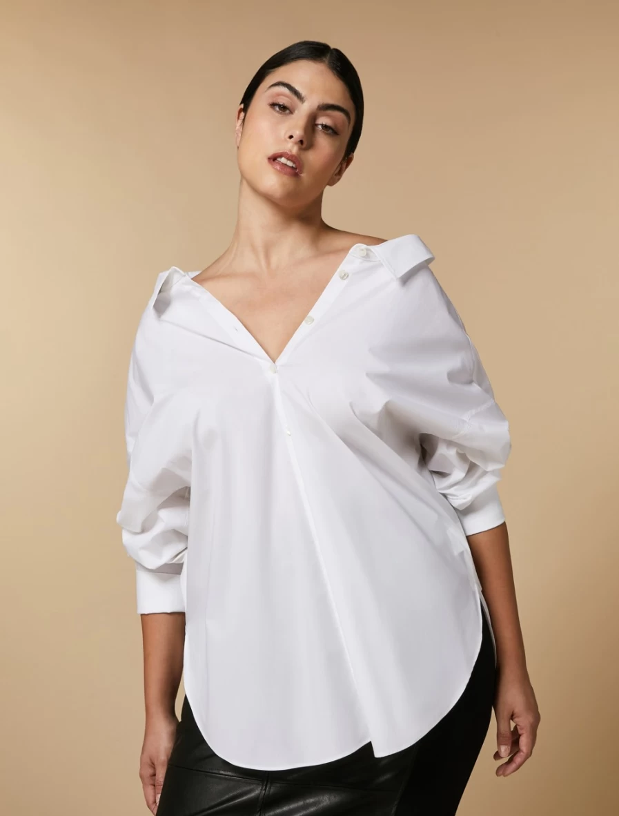 "Marina Rinaldi Women's White Cotton Poplin Shirt – Classic Fit & Comfort"