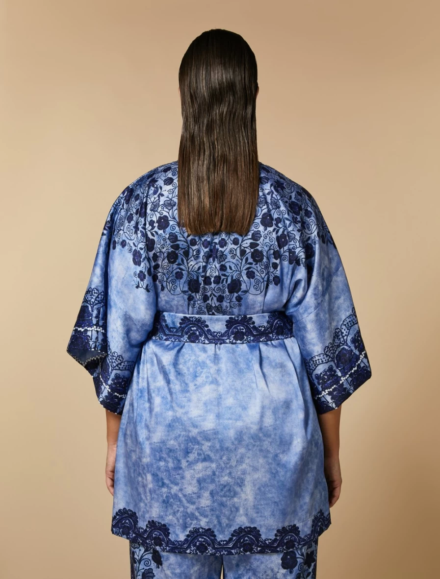 Marina Rinaldi Women's China Blue Printed Twill Kimono-Style Tunic Top