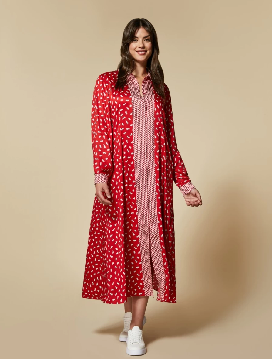 "Marina Rinaldi Women's Red Satin Long Printed Dress"