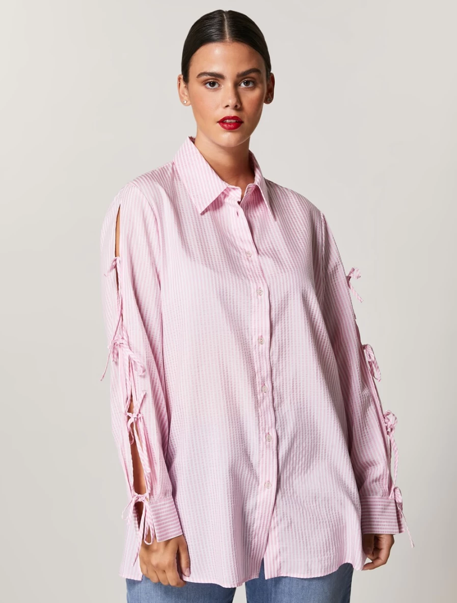 Marina Rinaldi Women's Pink Seersucker Fabric Tunic Dress