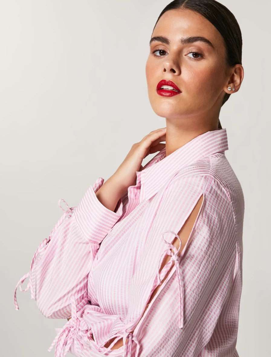 Marina Rinaldi Women's Pink Seersucker Fabric Tunic Dress