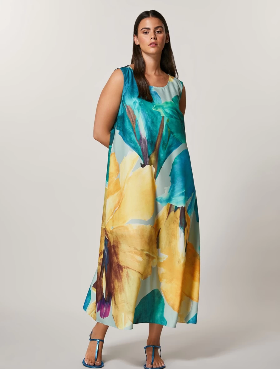 "Marina Rinaldi Women's Ski Blue Crepe De Chine Dress – Elegant & Lightweight"