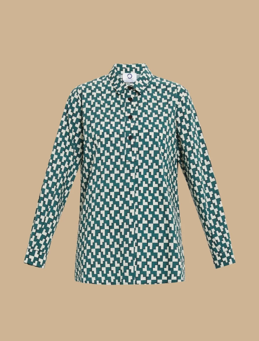 Marina Rinaldi Women's Dark Green Printed Poplin Shirt