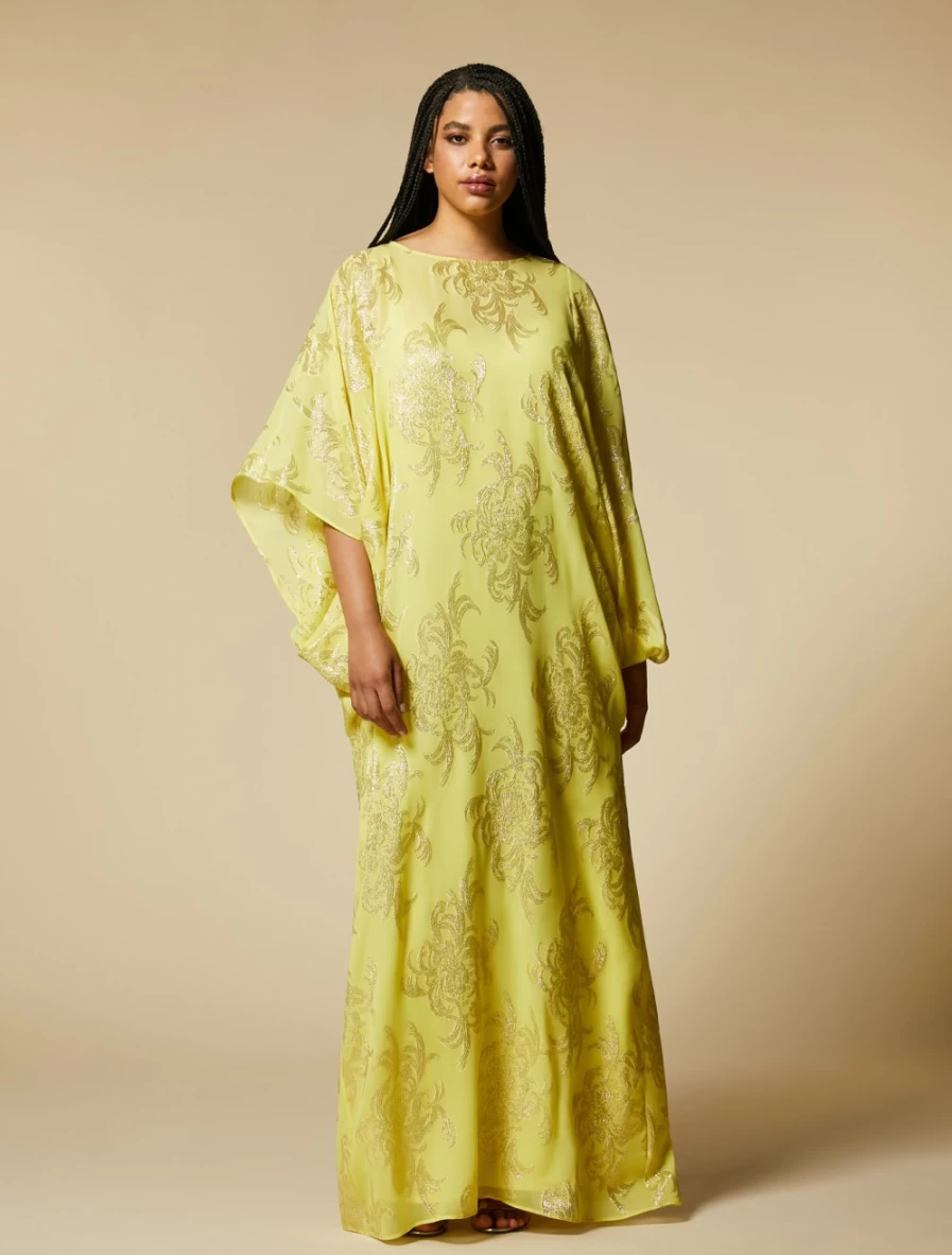 Marina Rinaldi Women's Yellow Silk Fil Coup & Lurex Elegant Dress